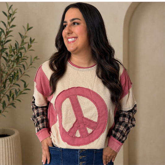 Strawberry Peace  Oversized Thermal Knit Pullover by Easel - SV Boutique & Co.
