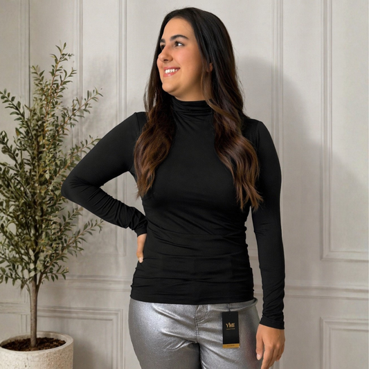 Black Microfiber Everyday Mock Neck Top - SV Boutique & Co.