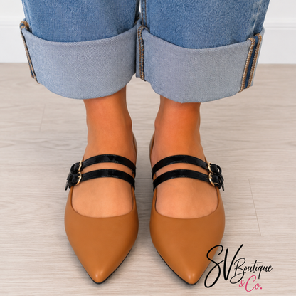 Take A Number Cognac Flat Corkys - SV Boutique & Co.