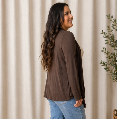 Soft Drape Open Front Chocolate Cardigan - SV Boutique & Co.