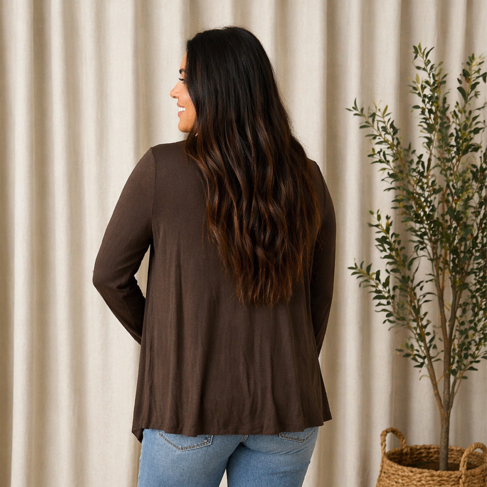 Soft Drape Open Front Chocolate Cardigan - SV Boutique & Co.