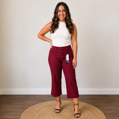 Wine Wide Leg Cropped Pant Final Sale - SV Boutique & Co.