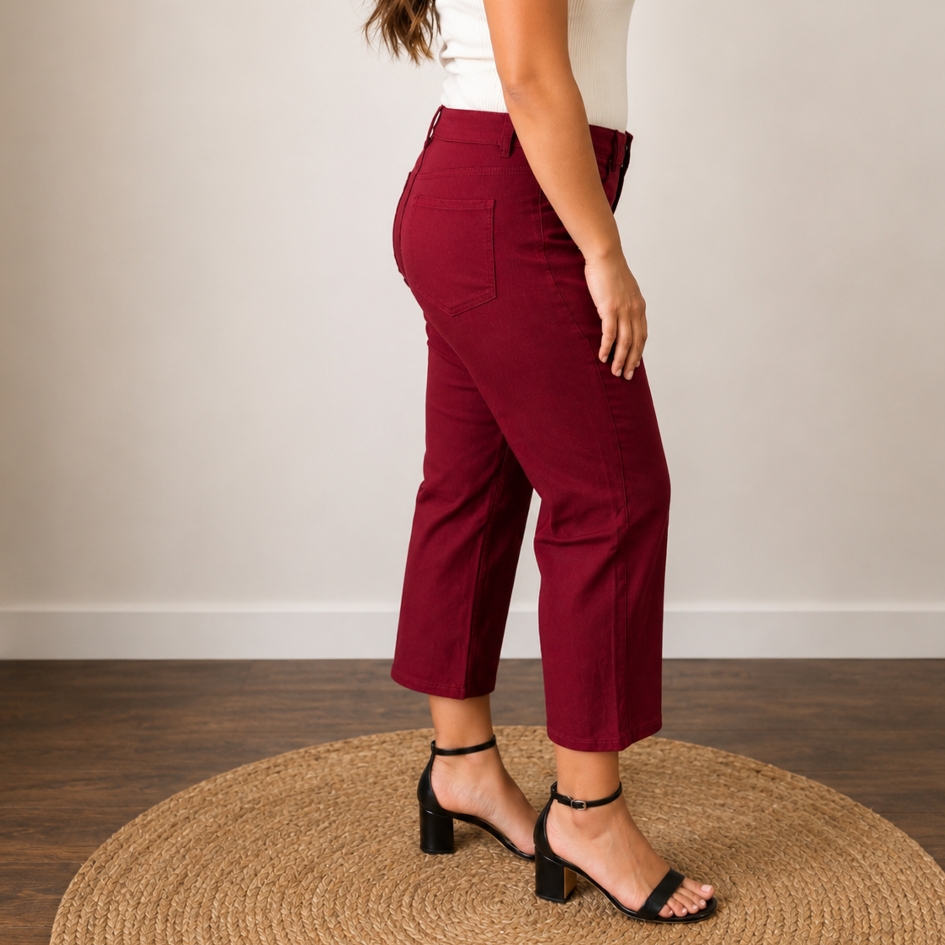 Wine Wide Leg Cropped Pant Final Sale - SV Boutique & Co.
