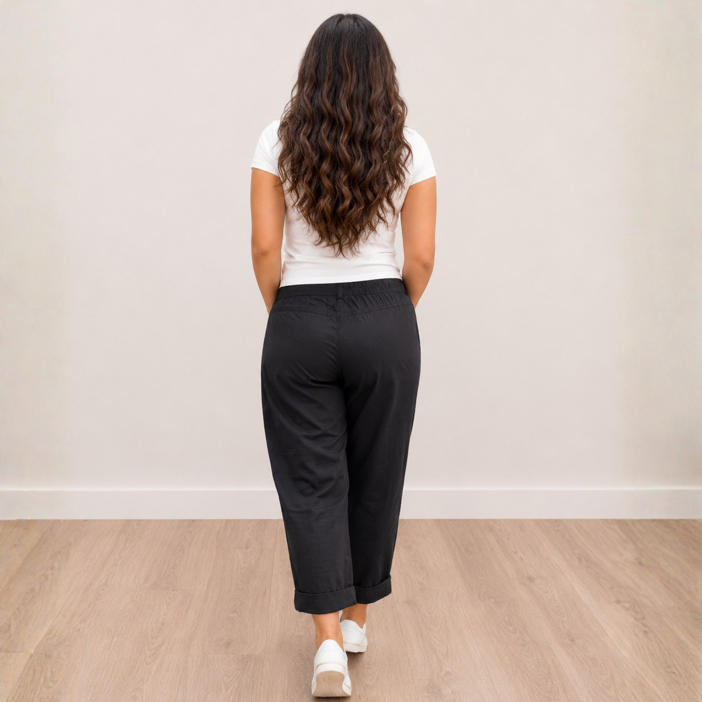 Black Crop Cargo Pants with Roll Tab Hem Final Sale - SV Boutique & Co.