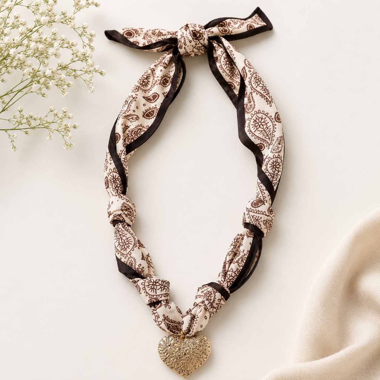 Heart Charm Scarf Necklace Final Sale - SV Boutique & Co.