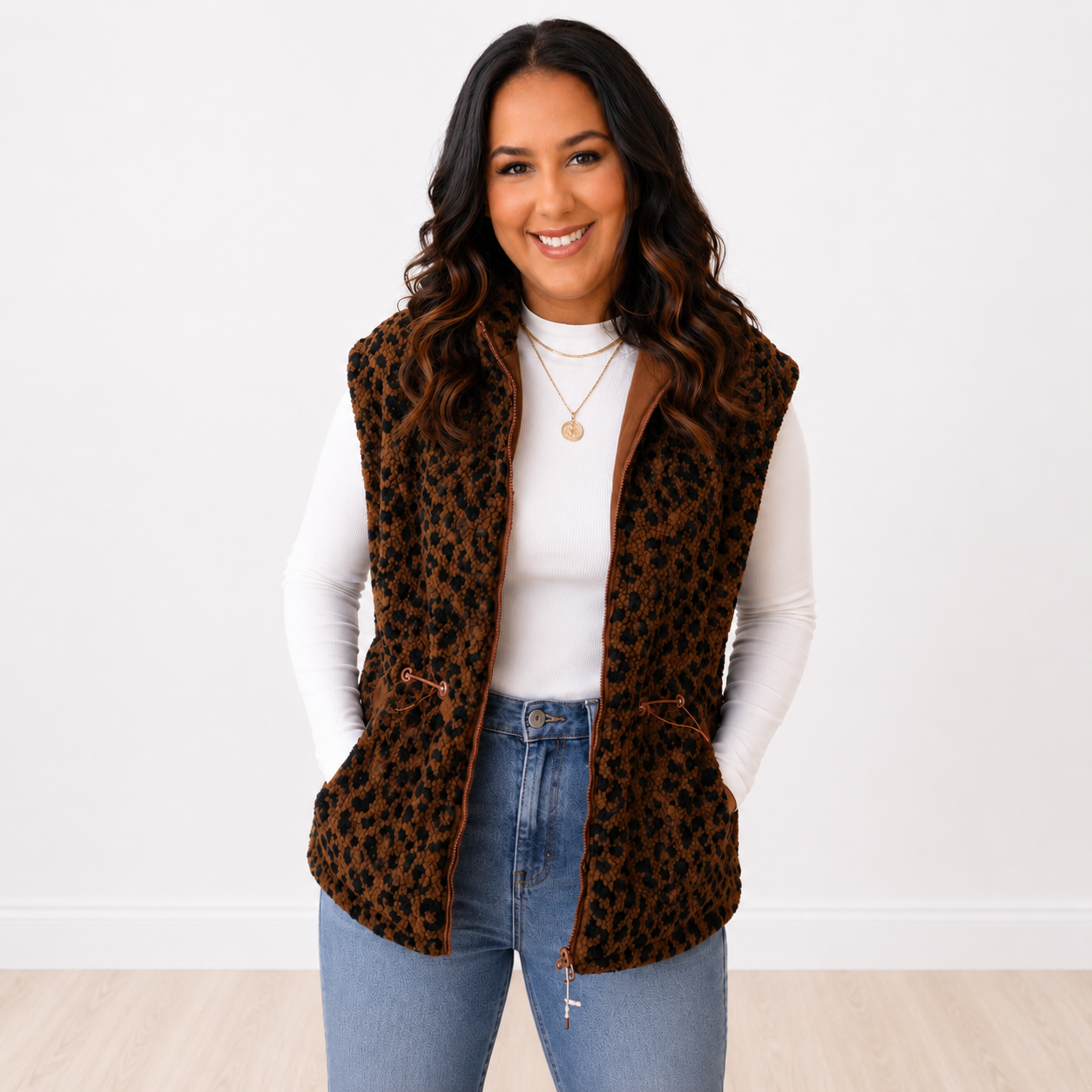 Leopard Sherpa Reversible Zip Vest - SV Boutique & Co.