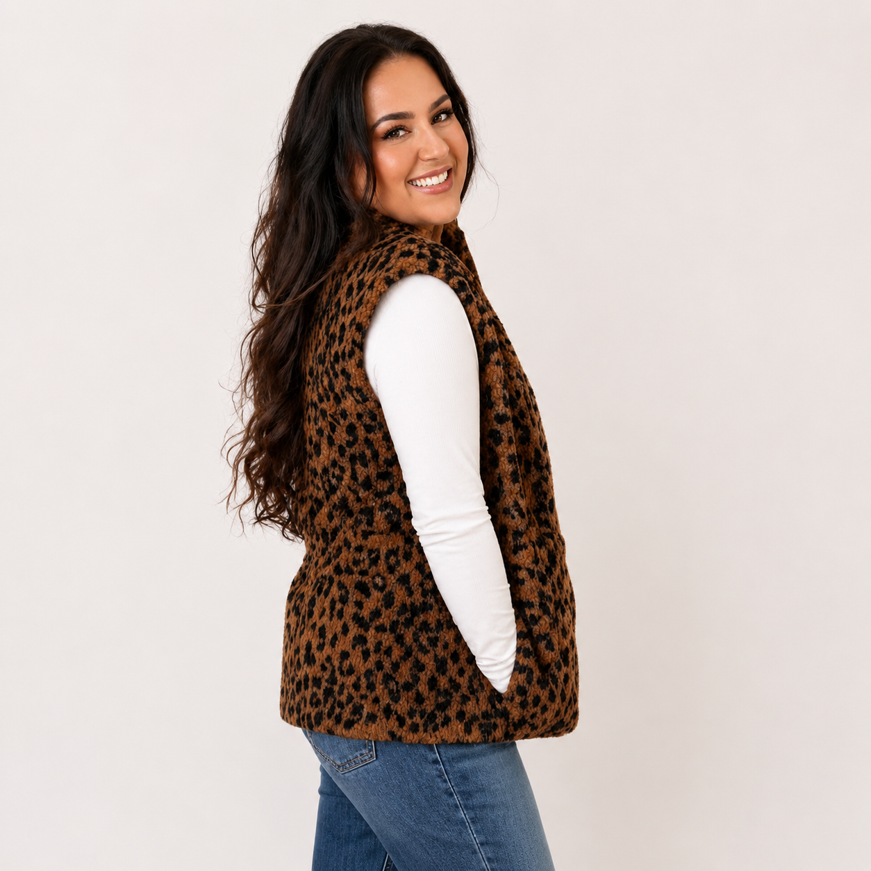 Leopard Sherpa Reversible Zip Vest - SV Boutique & Co.