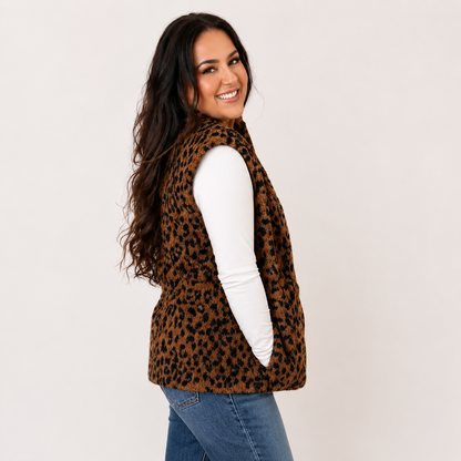 Leopard Sherpa Reversible Zip Vest - SV Boutique & Co.