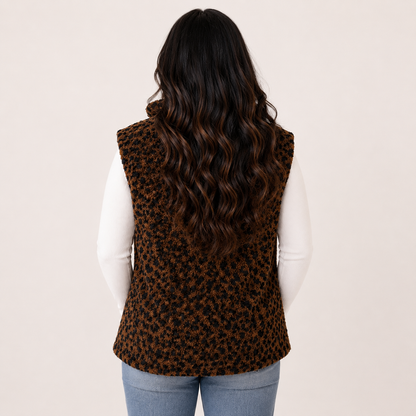 Leopard Sherpa Reversible Zip Vest - SV Boutique & Co.