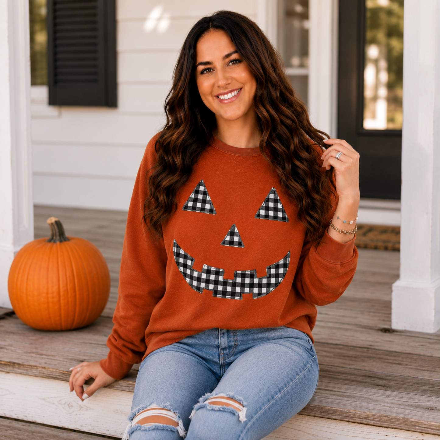 Gingham Pumpkin Patch Pullover