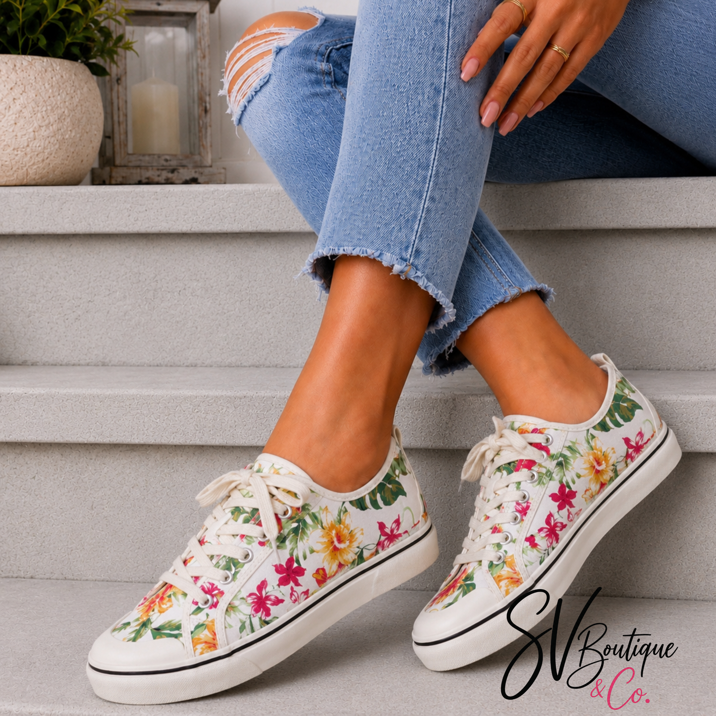 CORKYS WAITING LIST WHITE FLORAL SNEAKER - SV Boutique & Co.