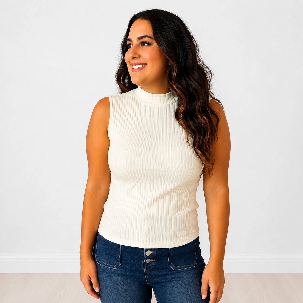 Ivory Sleeveless Ribbed Turtleneck - SV Boutique & Co.