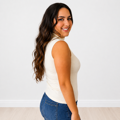 Ivory Sleeveless Ribbed Turtleneck - SV Boutique & Co.