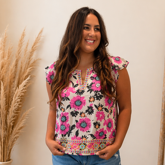 Desert Bloom Embroidered Blouse - SV Boutique & Co.