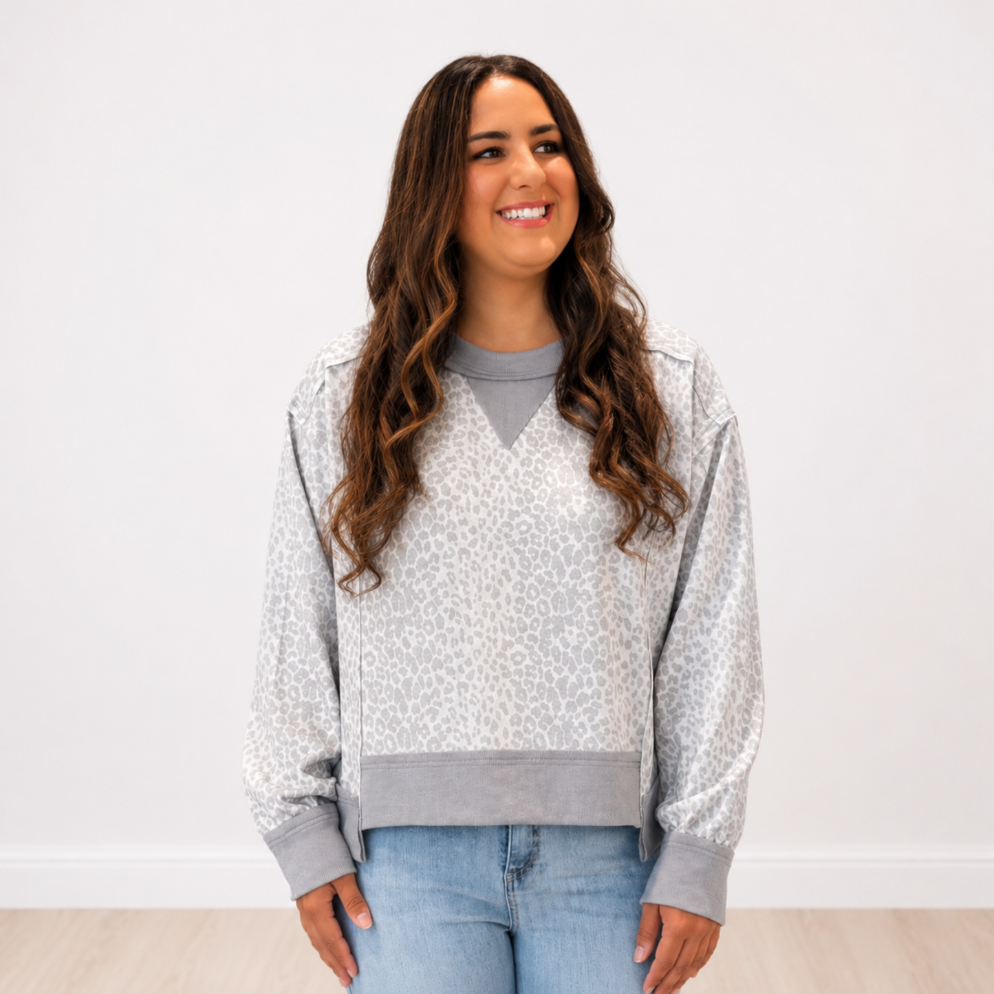 Gray Leopard Long Sleeve Top- Final Sale