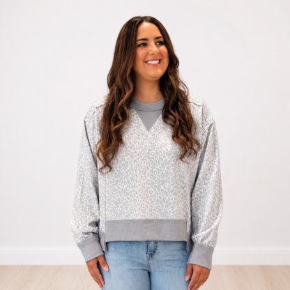 Gray Leopard Long Sleeve Top- Final Sale