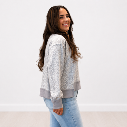 Gray Leopard Long Sleeve Top- Final Sale