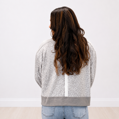 Gray Leopard Long Sleeve Top- Final Sale