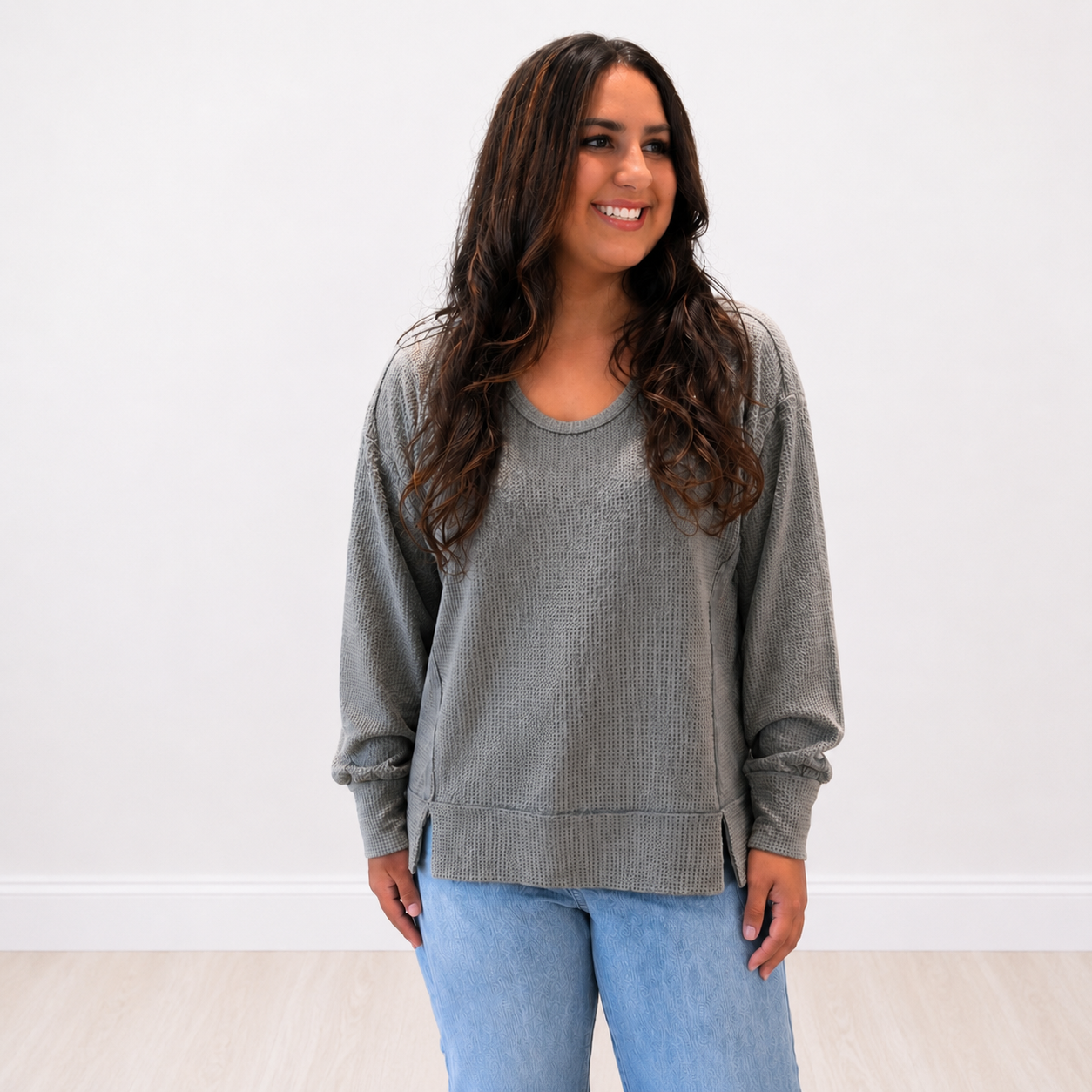 Heather Grey Two Toned Thermal Andree By Unit- FINAL SALE - SV Boutique & Co.
