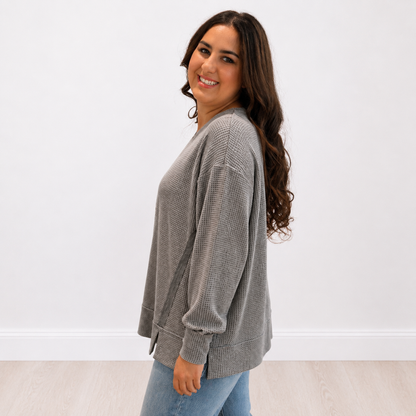 Heather Grey Two Toned Thermal Andree By Unit- FINAL SALE - SV Boutique & Co.
