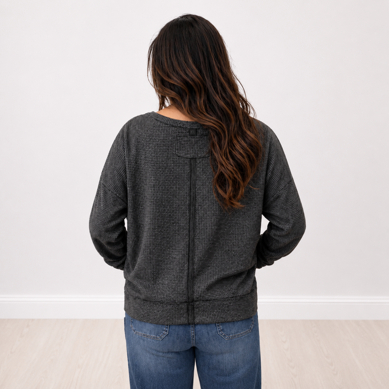 Long Sleeve Black Cozy Two Toned Thermal Andree By Unit- FINAL SALE