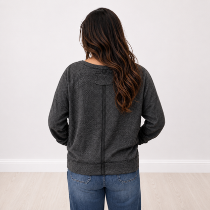 Long Sleeve Black Cozy Two Toned Thermal Andree By Unit- FINAL SALE