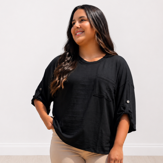 Black Hacci Top 3/4' sleeve Andree By Unit- FINAL SALE