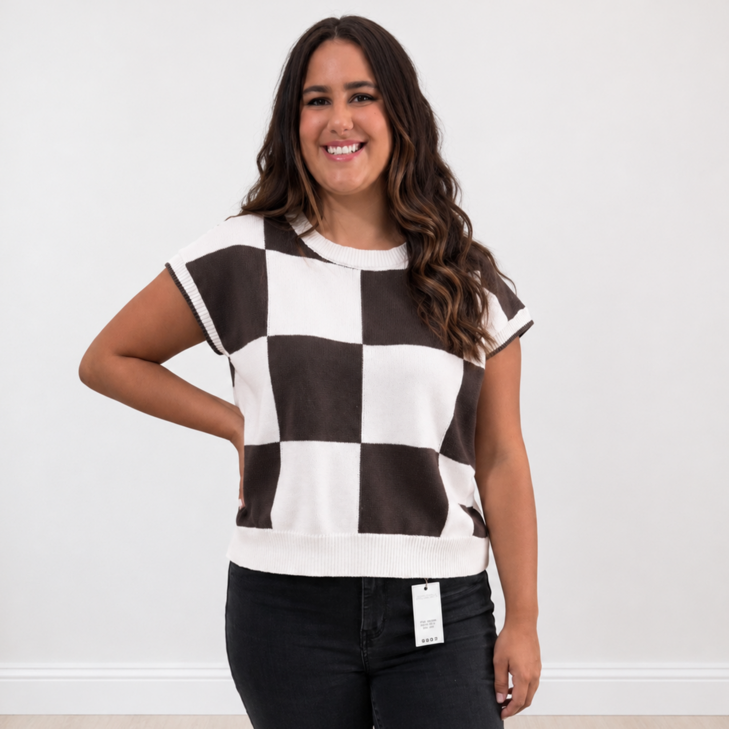 Cozy Checkered Short Sleeve Knit Top Final Sale