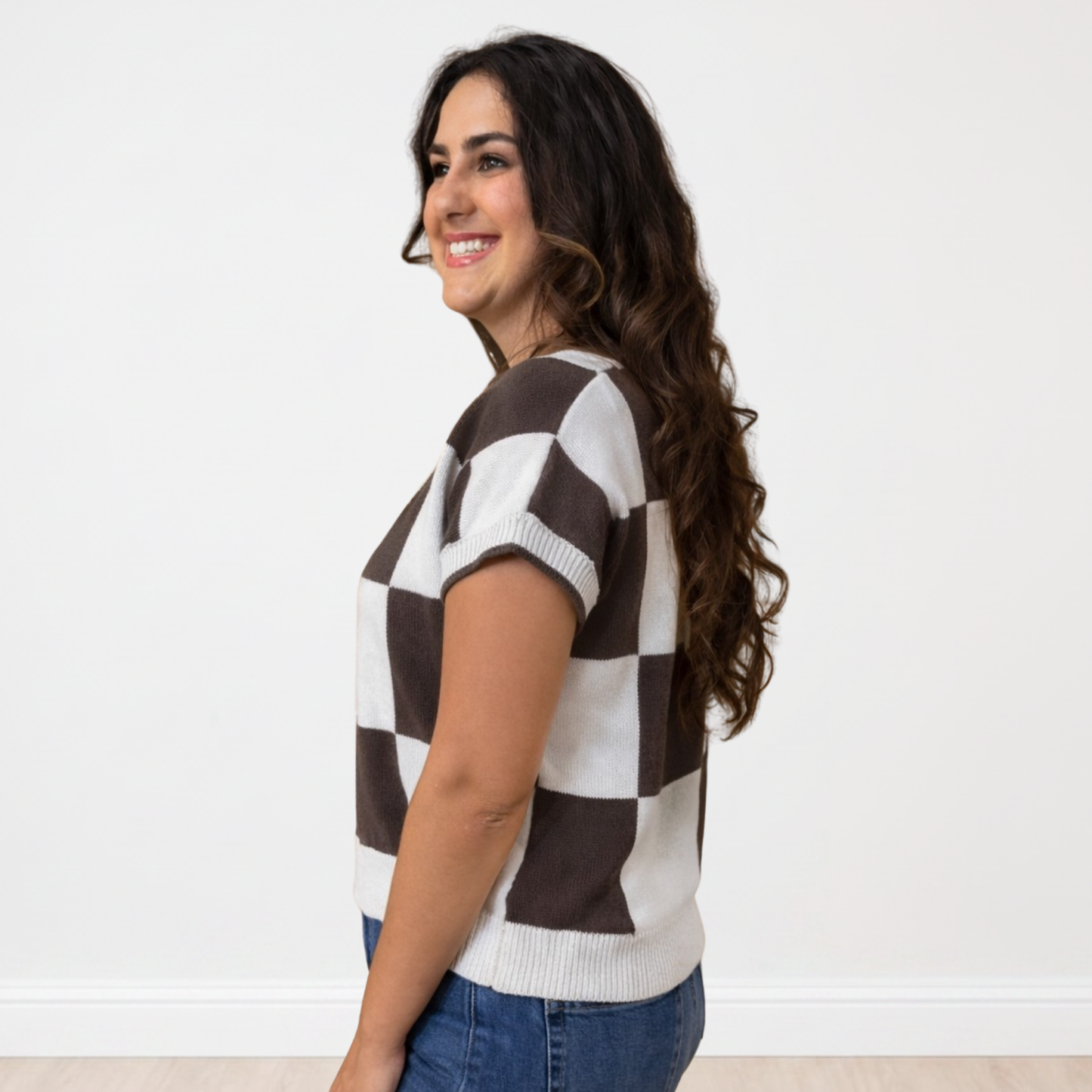 Cozy Checkered Short Sleeve Knit Top Final Sale