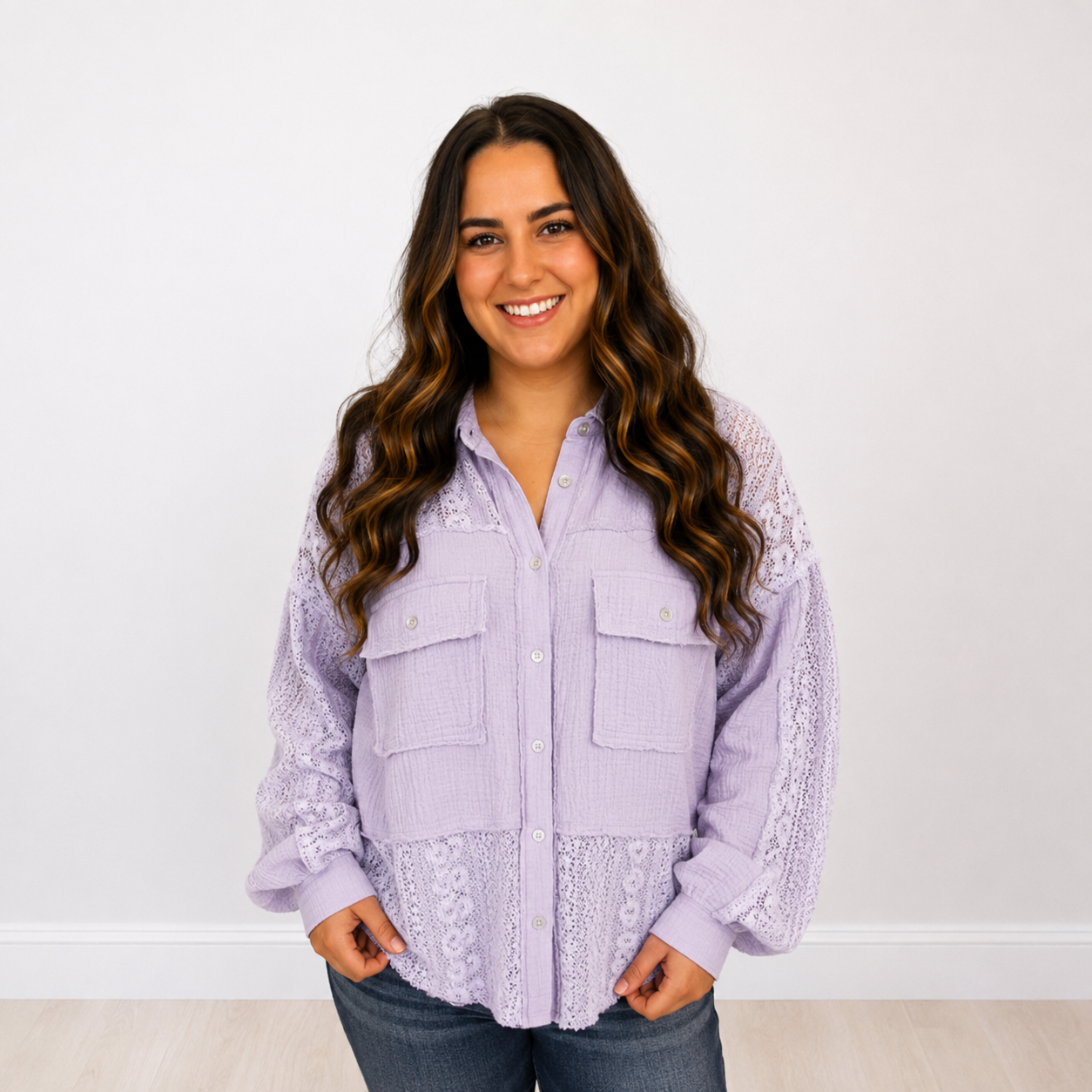 LILAC & LACE BUTTON UP BLOUSE ANDREE BY UNIT Final Sale