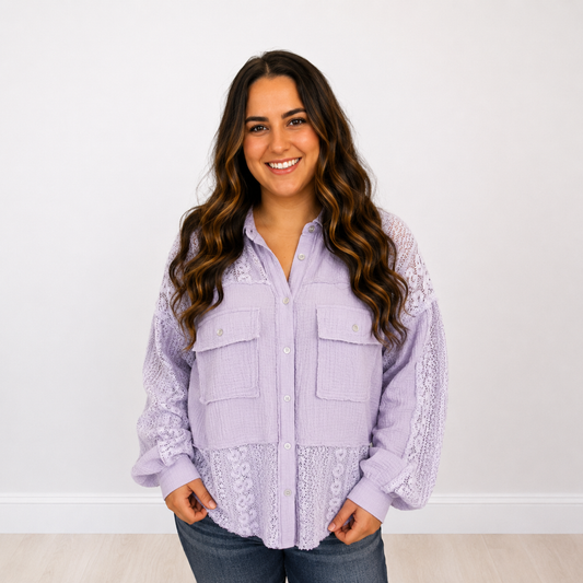 LILAC & LACE BUTTON UP BLOUSE ANDREE BY UNIT Final Sale