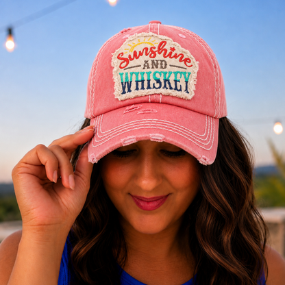 Sunshine And Whiskey Distressed Ball Cap - SV Boutique & Co.