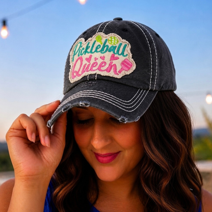 Pickleball Queen Distressed Ball Cap - SV Boutique & Co.