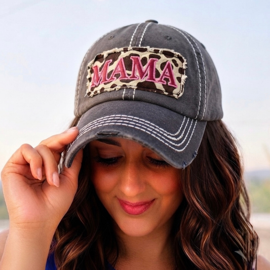 Mama Distressed Leopard Baseball Cap
