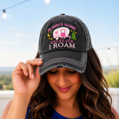 Always Home Wherever I Roam Distressed Baseball Cap - SV Boutique & Co.