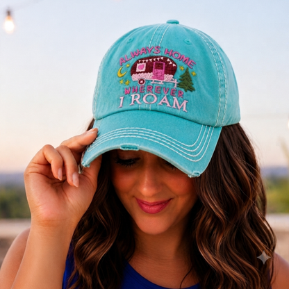 Always Home Wherever I Roam Distressed Baseball Cap - SV Boutique & Co.