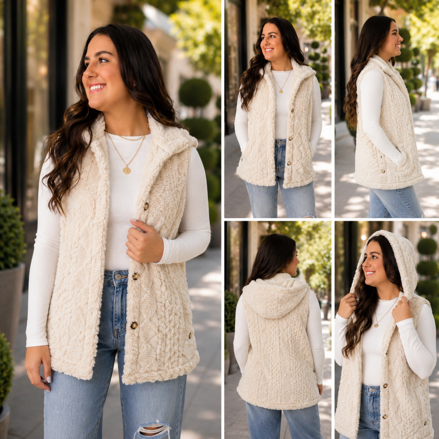 Hooded Ivory Sherpa Vest FINAL SALE