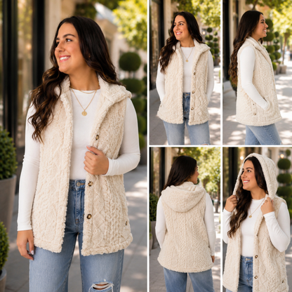 Hooded Ivory Sherpa Vest FINAL SALE