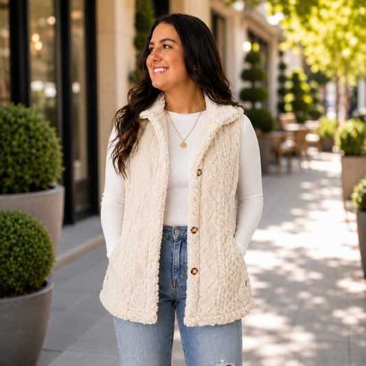 Hooded Ivory Sherpa Vest FINAL SALE