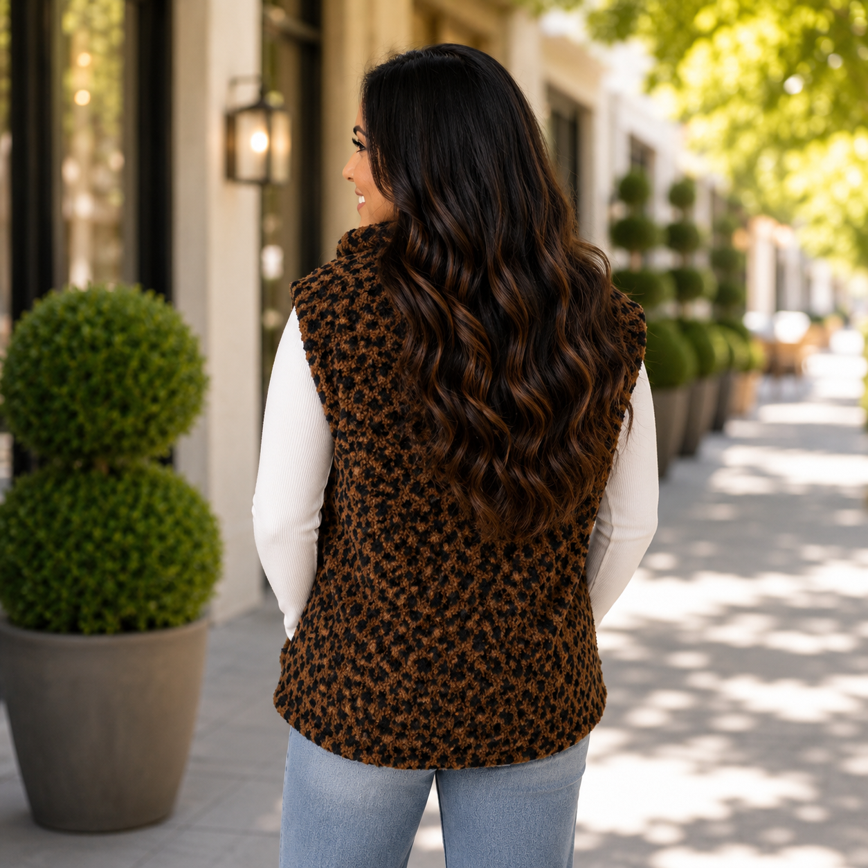 Leopard Sherpa Reversible Zip Vest