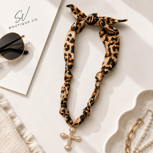 Leopard Cross Scarf Necklace - SV Boutique & Co.
