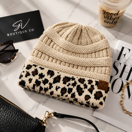 C.C  Beanie with Leopard Cuff