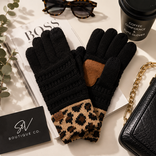C.C Leopard Knit gloves