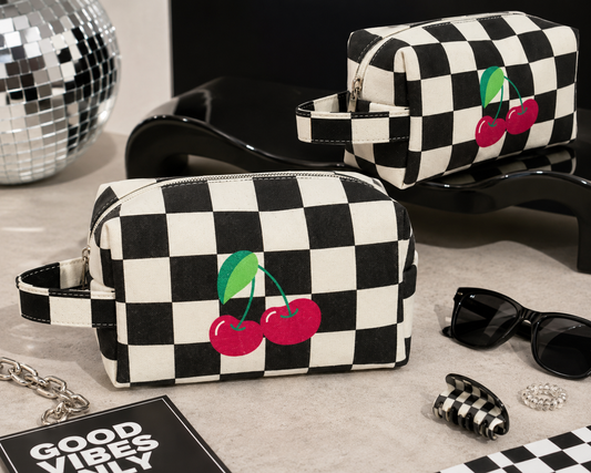 Cherry Checkered Cosmetic Bag – Retro & Chic! FINAL SALE