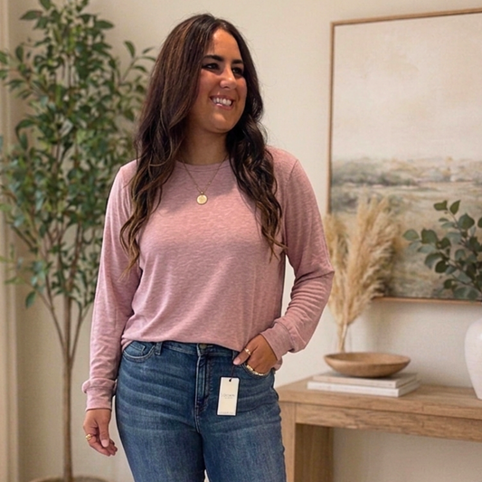 BACK TO BASICS SOFT PINK LONG SLEEVE CREW NECK FINAL SALE