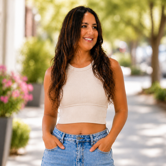 SHORELINE WASHED RIBBED SEAMLESS CROPPED TOP
