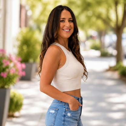 SHORELINE WASHED RIBBED SEAMLESS CROPPED TOP - SV Boutique & Co.