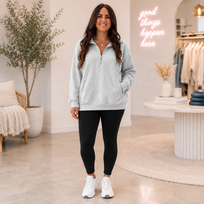 Gray Soft & Cozy Pullover 1/4 Zipper Sweatshirt With Slant Pockets FINAL SALE - SV Boutique & Co.