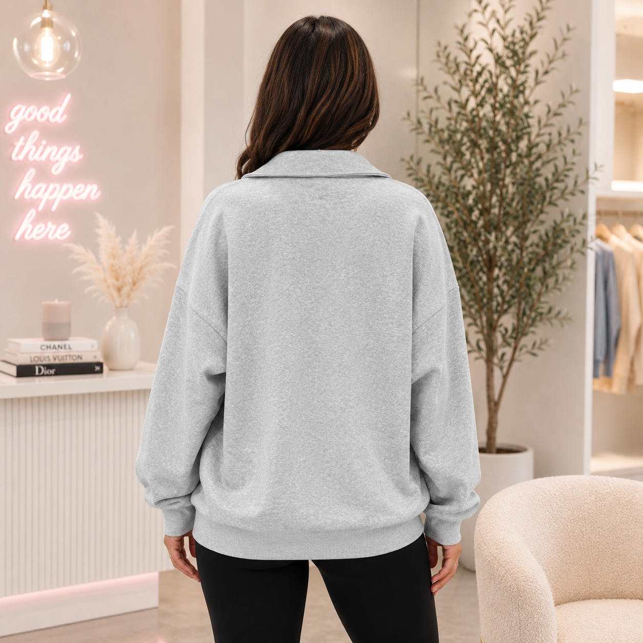 Gray Soft & Cozy Pullover 1/4 Zipper Sweatshirt With Slant Pockets FINAL SALE - SV Boutique & Co.