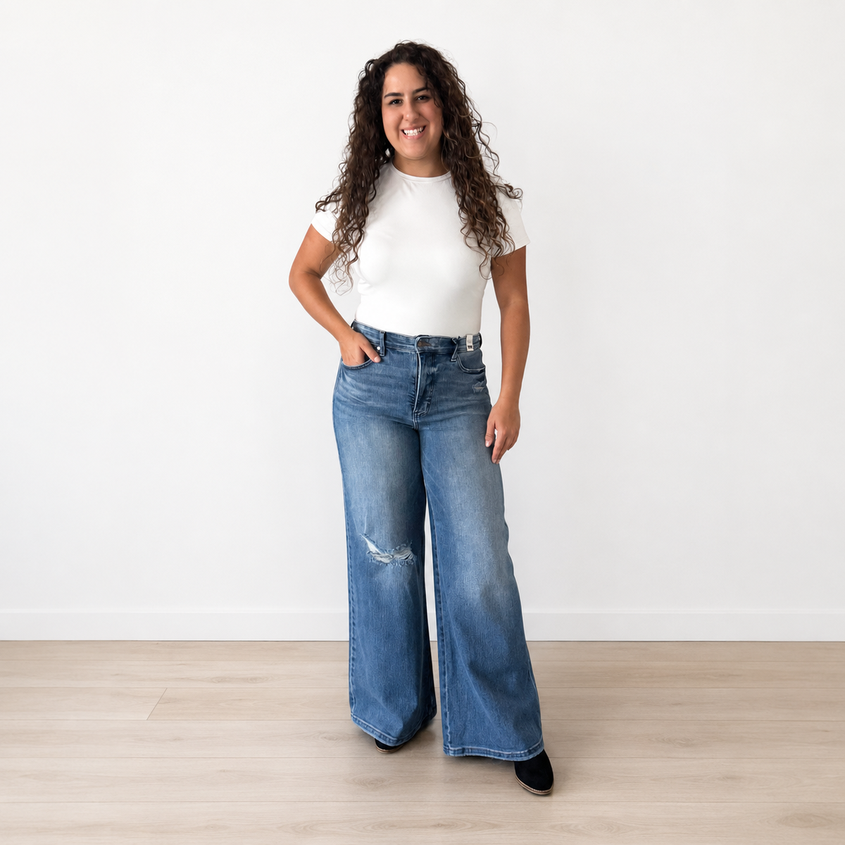 Judy Blue Tummy Control Retro Wide Leg Jeans – Leopard Waistband